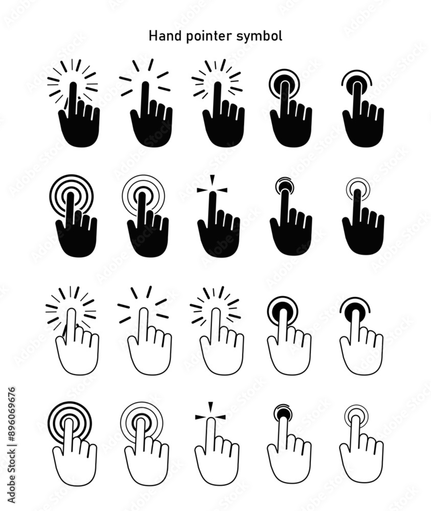 Poster get it touch. set of hand pointer symbol in trendy flat style. computer mouse click cursor. click cu