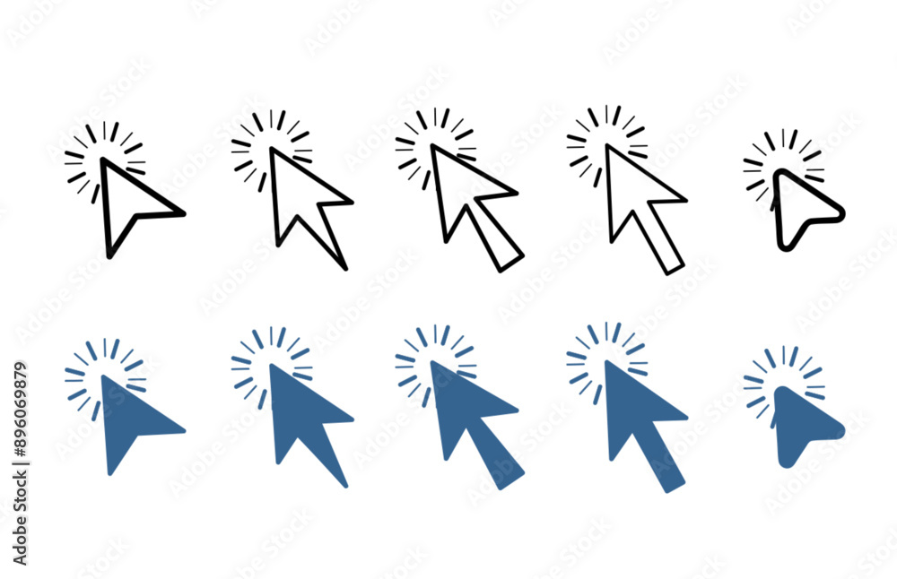 Poster set of hand pointer symbol in trendy flat style. computer mouse click cursor. click cursor collectio