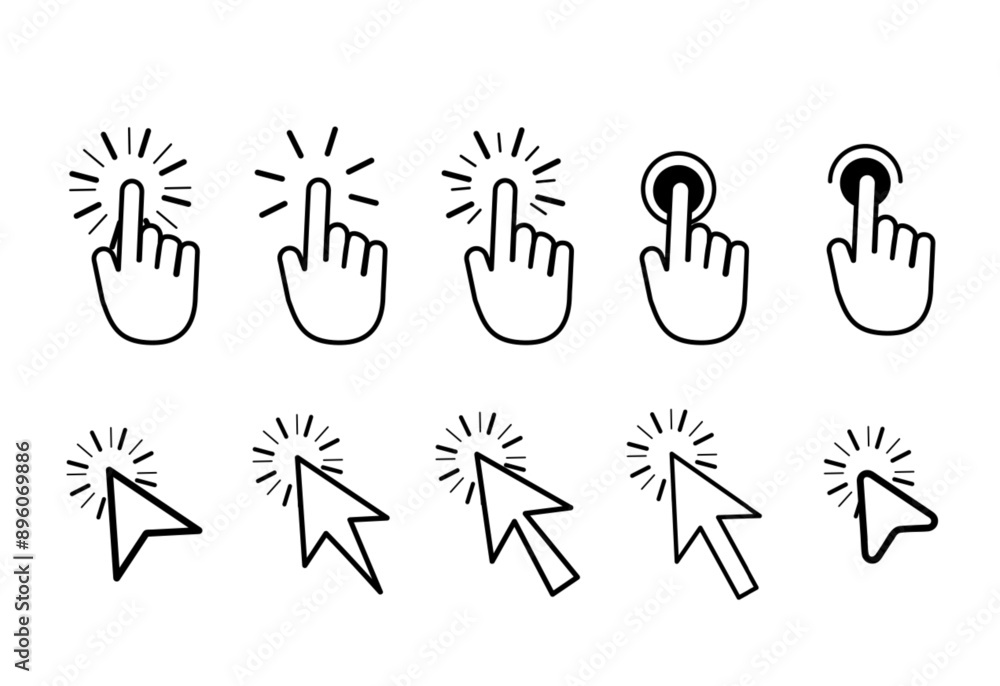 Aufkleber set of hand pointer symbol in trendy flat style. computer mouse click cursor. cursor collection. cli