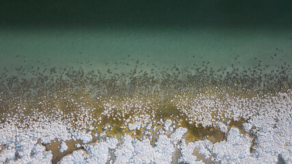 Aerial view of Lake Clifton Thrombolites with unique life form rocks, Clifton, Western Australia, Australia.