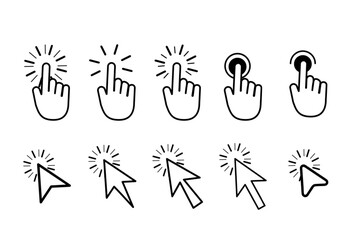 Set of Hand pointer symbol in trendy flat style. Computer mouse click cursor. cursor collection. Clicking finger. Hand pointer icon. Cursor