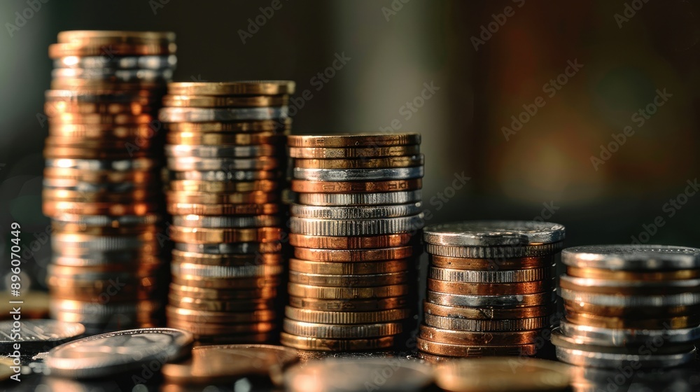 Poster a stack of coins with different colors and sizes
