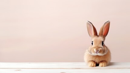 Obraz premium cute animal pet rabbit or bunny brown color smiling and laughing isolated with copy space for easter background, rabbit, animal, pet, cute, fur, ear, mammal, background, celebration, generate by AI