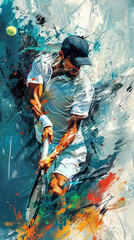 Dynamic tennis player hitting a ball with a racket