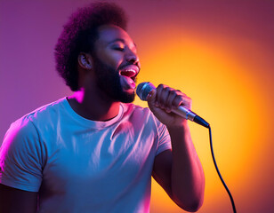  African-American Musician Singing in Neon Light- A dynamic portrait of an African-American _1(11)