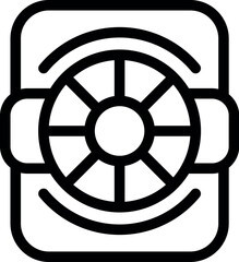 Obraz premium Line art icon of a round window showing a ship steering wheel inside