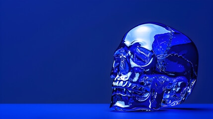 Crystal Skull: A detailed crystal skull on a solid royal blue background.


