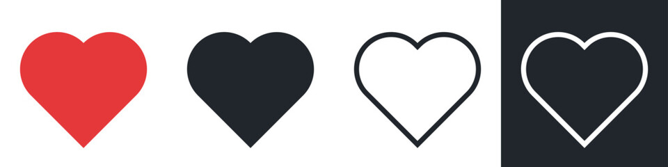 Set of vector heart shapes icons. Simple isolated design symbols. Love, valentine passion abstract signs in flat style