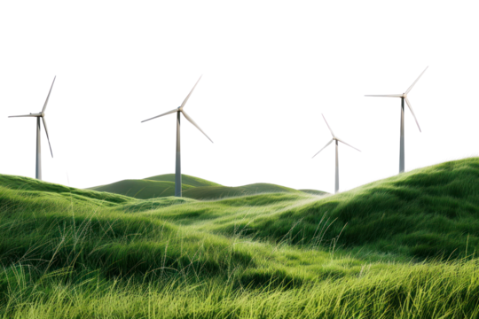 PNG Wind turbines on grassy hills