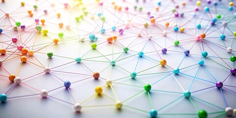Digital Network of Colorful Connections. A vibrant and intricate network of multicolored lines and nodes, representing a complex digital or technological system. 