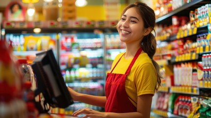 The smiling store cashier