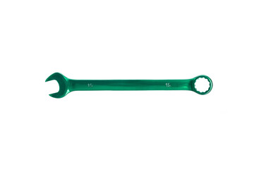 Green wrench isolated on white background