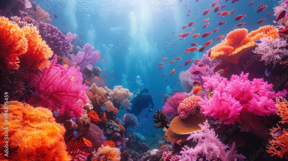 Canvas Prints Diver Explores Vibrant Coral Reef