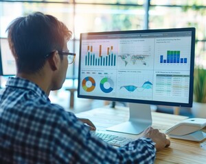 Businessman analyzing data on dashboard for strategic decision making and performance management