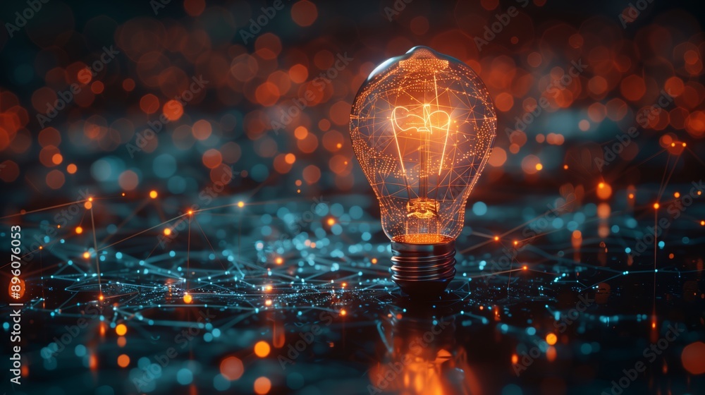 Poster a glowing light bulb surrounded by digital connections, symbolizing innovation and technology in the