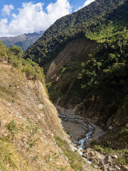 Canyon view of the Urubamba river along the Salkantay Trek in Peru.
