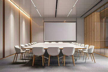 Contemporary meeting space featuring vacant display panel