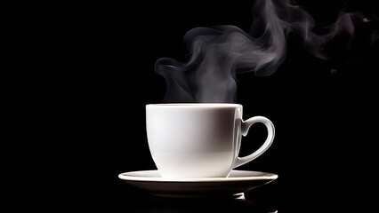 Create an image of a white coffee cup filled almost to the brim with coffee, with steam rising visibly above the cup