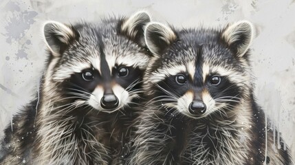 Obraz premium Two Curious Raccoons in a Watercolor Style