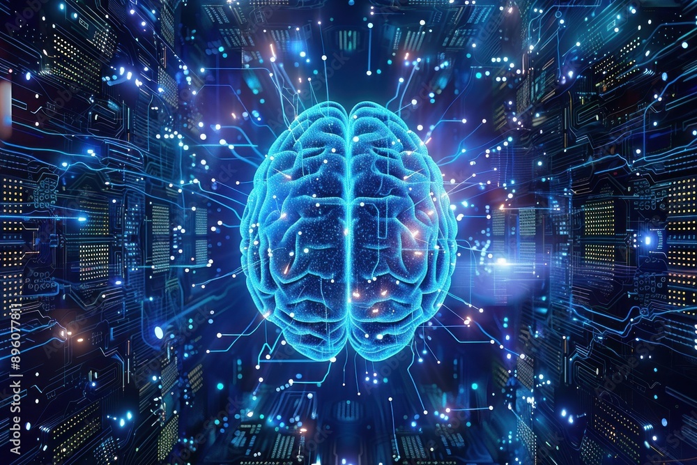 Poster Illuminated Brain in a Technological Matrix