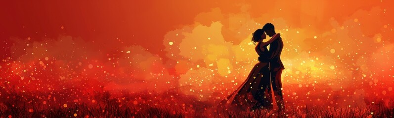 Two people standing in a field of grass with a sunset, Love background