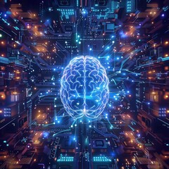 Holographic brain within an array of digital circuit grids.