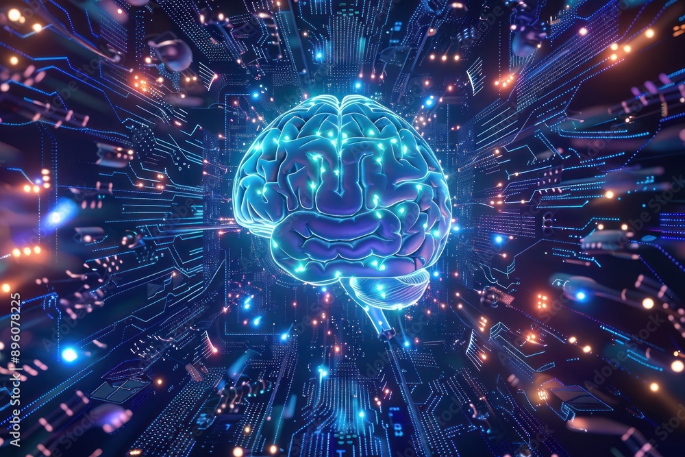 Poster illuminated brain in a network of vibrant circuits