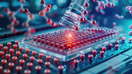 A nanofluidic device sorting and analyzing biomolecules at the nanoscale, revolutionizing diagnostics, drug discovery, and personalized medicine.