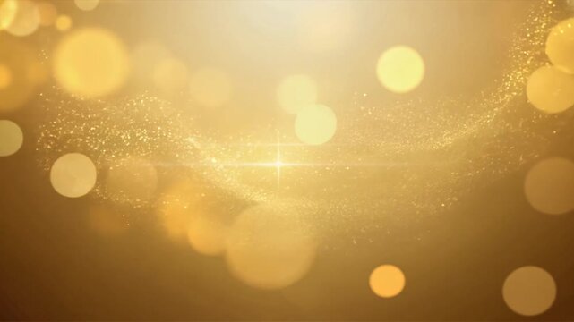 Golden Abstract Background: A mesmerizing abstract background featuring shimmering golden particles swirling in a captivating dance against a backdrop of soft, blurred golden bokeh lights. This ethere