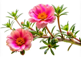 Moss Rose Purslane (Portulaca grandiflora) flowers isolated on white background