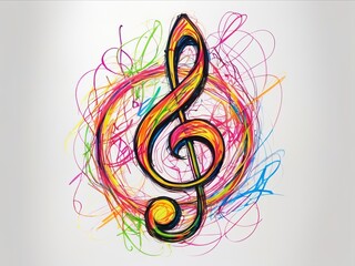 Violin clef in chaotic wax crayon drawing style