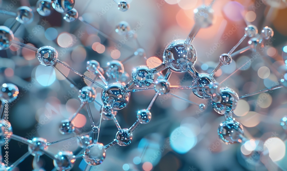 Poster close-up of nanotechnology materials, exploring molecular structures and future technologies