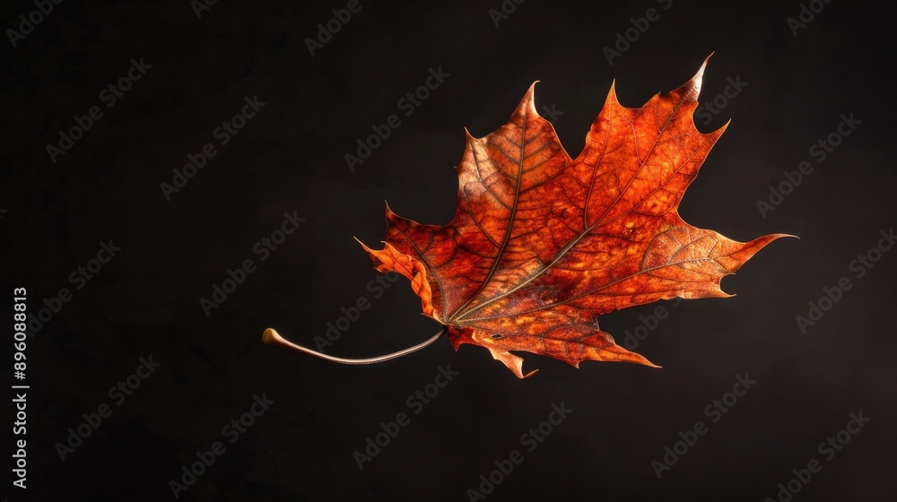 Poster a maple leaf falling gracefully through the air, captured in a photorealistic style that emphasizes 