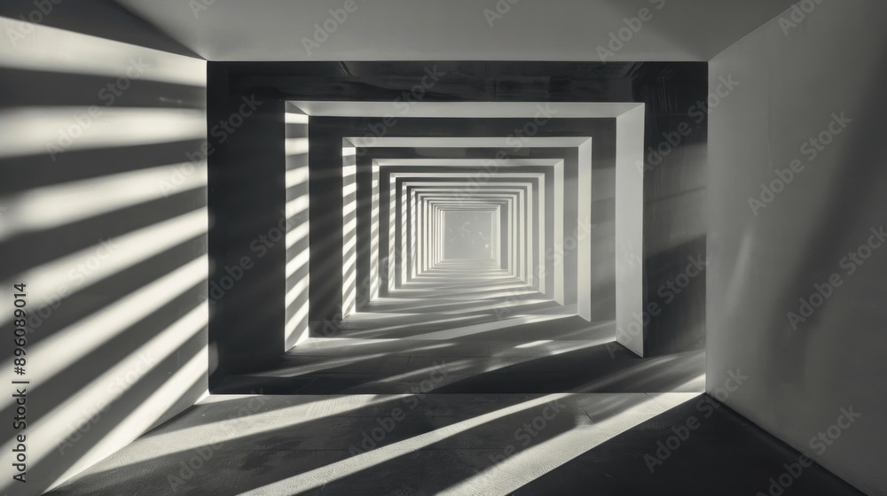 Poster a mesmerizing interplay of light and shadow, creating an optical illusion that draws the viewer in.