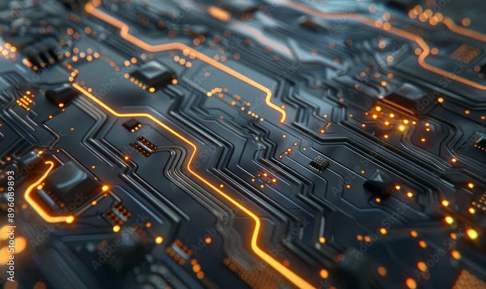 Aufkleber detailed macro view of circuitry patterns, revealing technological intricacy and digital design