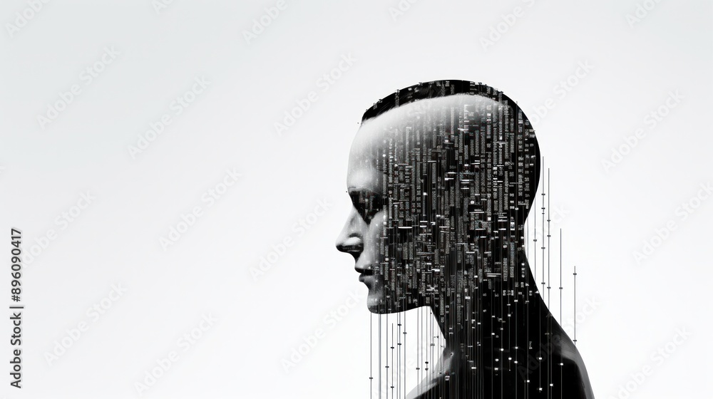Poster a minimalist image of an ai writer represented by a single line of code