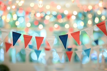 Colorful bunting flags for festive indoor decoration, ideal for parties and celebrations