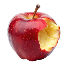 Partially eaten red apple isolated on transparent background