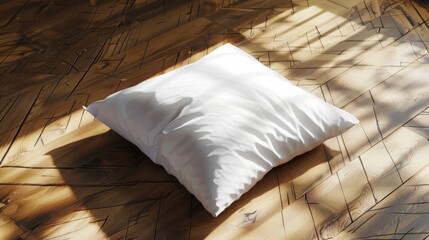 white pillow mockup , wooden floor mockup , pillow on wooden floor mockup