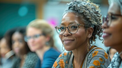 Obraz premium A diverse group of teachers in a meeting room, discussing lesson plans and educational strategies. Their collaboration underscores the collective effort to improve student learning experiences.