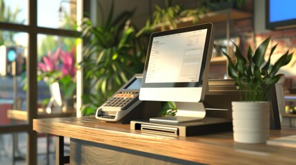 updated cash register with screen on a table or bar in a premises