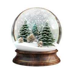 Glass Transparent Christmas snow globe on white background