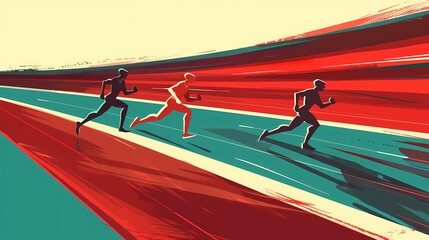 Fototapeta premium Simple shape illustration of a sports race track with runners in motion, designed for a club composition