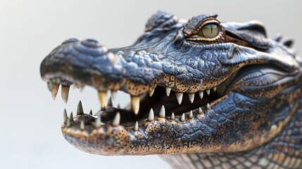 Obraz premium A photorealistic close-up of an alligator's head with its sharp teeth and piercing eyes