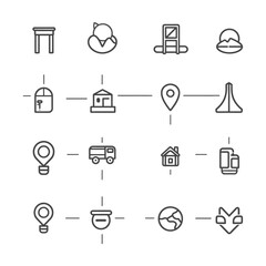 minimalist line art icon location collection set logo symbol