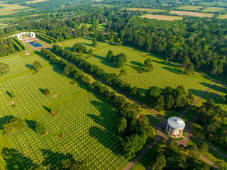 Aerial view of the Normandy American Cemetery and Memorial is a World War II cemetery and memorial...