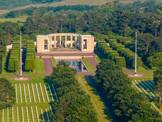 Aerial view of the Normandy American Cemetery and Memorial is a World War II cemetery and memorial...