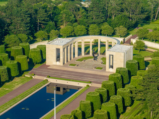 Aerial view of the Normandy American Cemetery and Memorial is a World War II cemetery and memorial...
