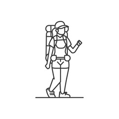 minimalist line art icon backpacker woman in action logo symbol