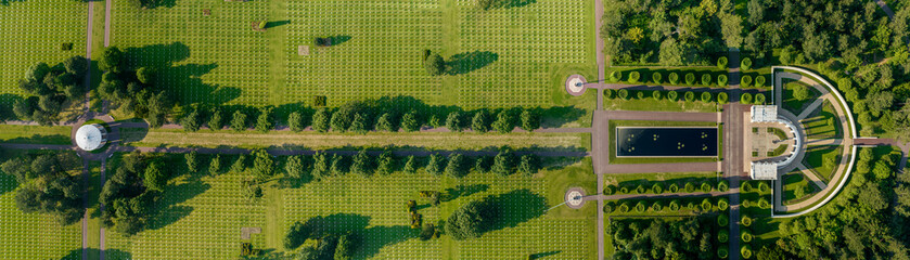 Aerial view of the Normandy American Cemetery and Memorial is a World War II cemetery and memorial...